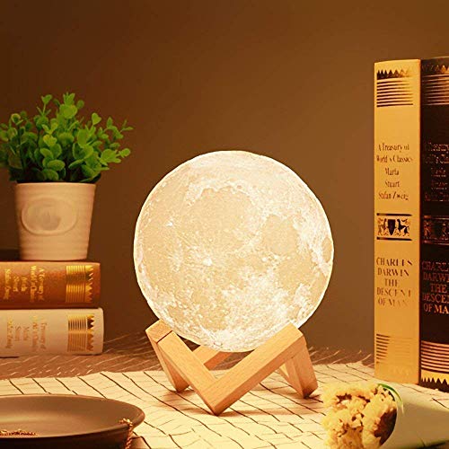 3D 7-Color Changeable Moon Lamp with Wooden Stand (15cm)