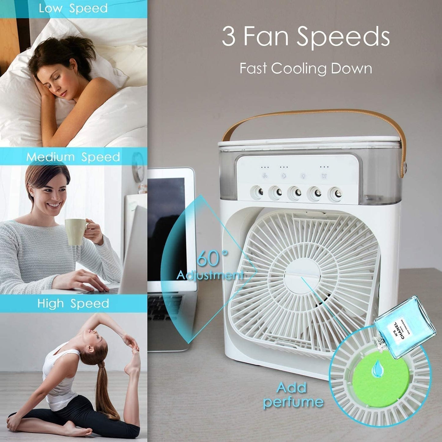 Portable 4-in-1 Air Cooler Fan | Humidifier + LED Light