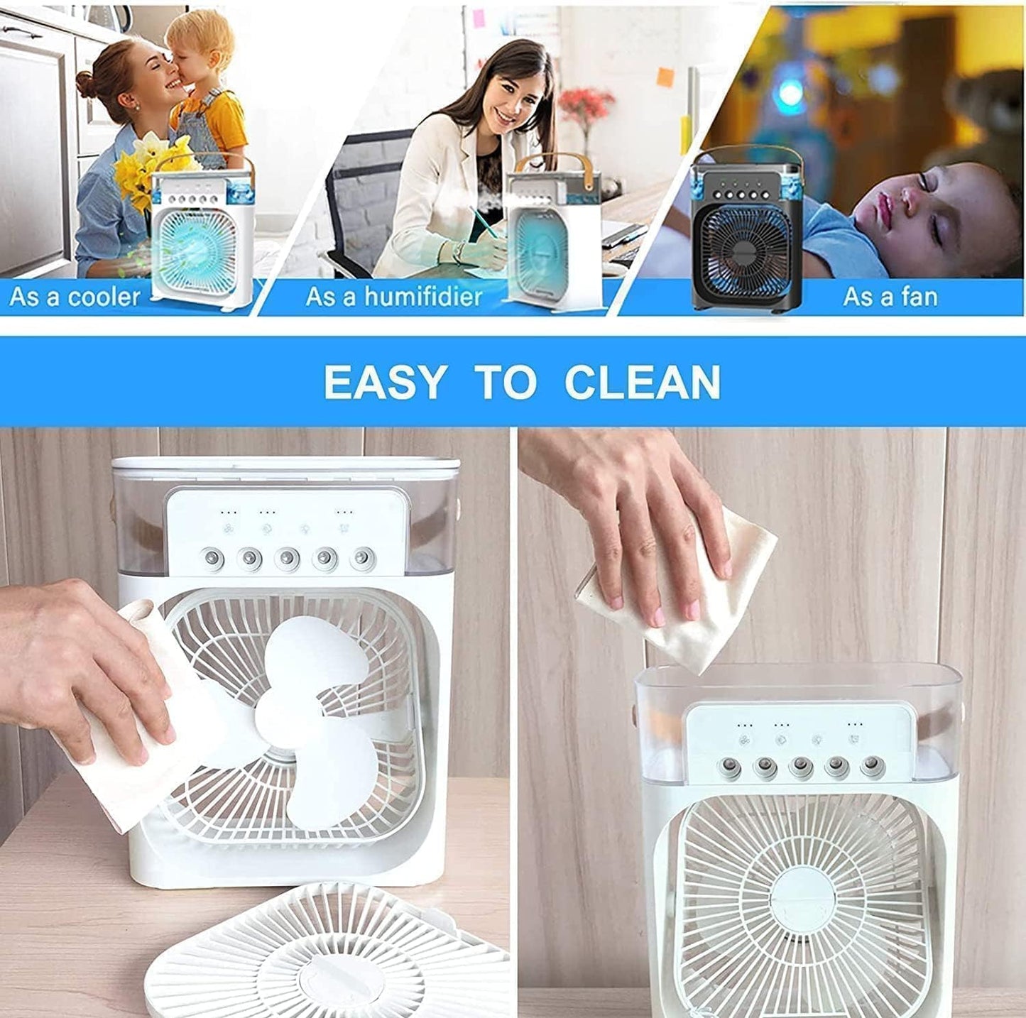 Portable 4-in-1 Air Cooler Fan | Humidifier + LED Light