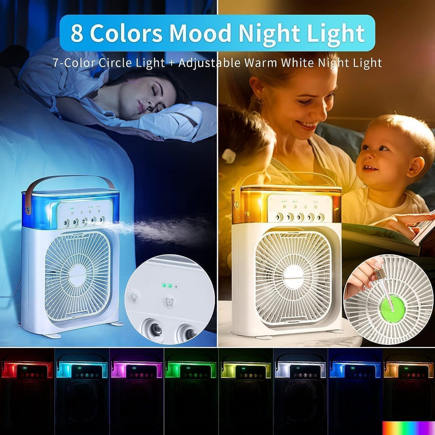 Portable 4-in-1 Air Cooler Fan | Humidifier + LED Light