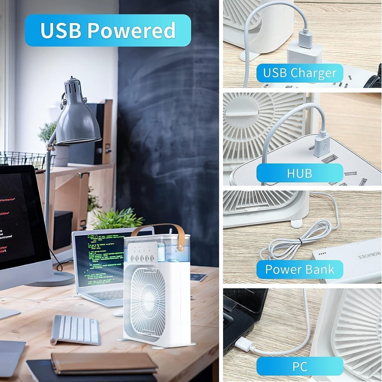 Portable 4-in-1 Air Cooler Fan | Humidifier + LED Light