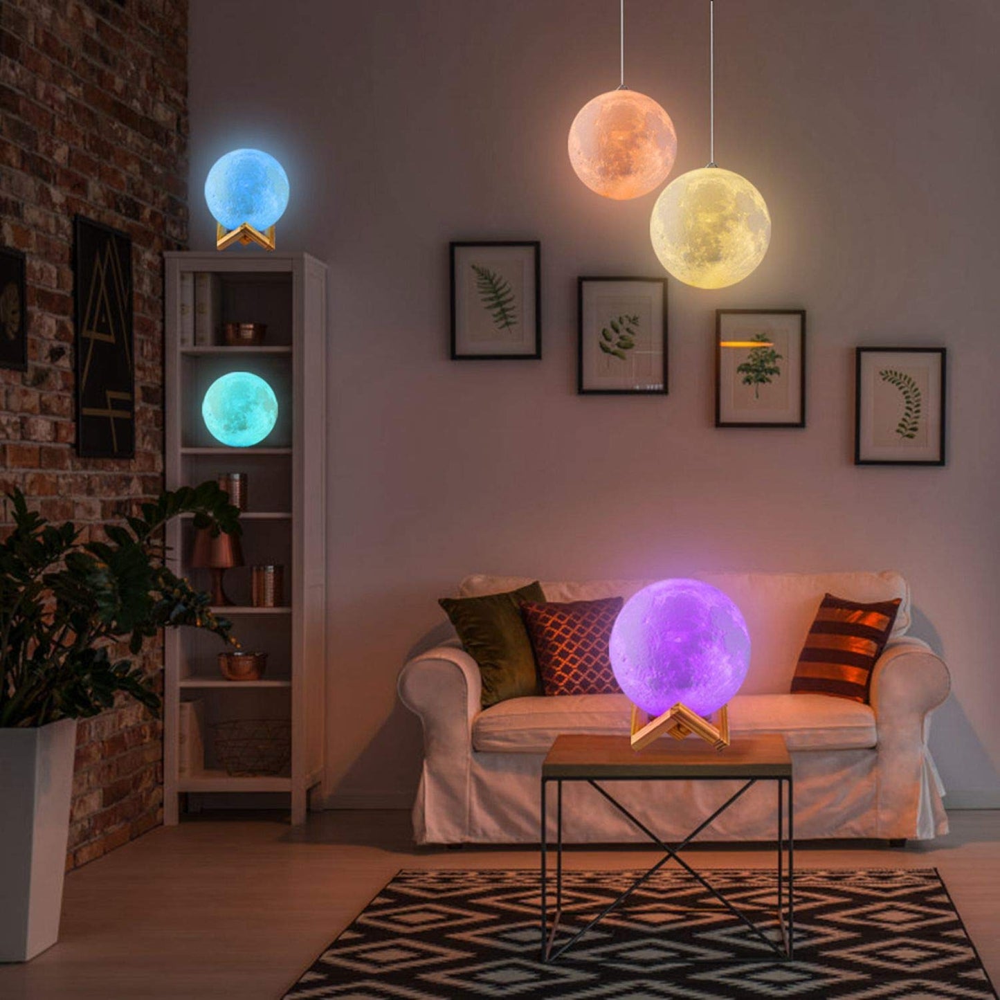 3D 7-Color Changeable Moon Lamp with Wooden Stand (15cm)